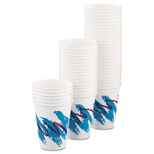 Dart Jazz Paper Hot Cups, 8 oz, White/Green/Purple, 50/Bag, 20 Bags/Carton (378JZJ)