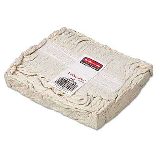Rubbermaid Commercial Non-Launderable Economy Cut-End Cotton Wet Mop Head, 16 oz, 1" Band, White, 12/Carton (V116)