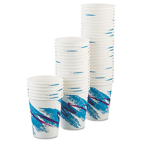 Dart Jazz Paper Hot Cups, 10 oz, White/Green/Purple, 50/Bag, 20 Bags/Carton (370JZJ)