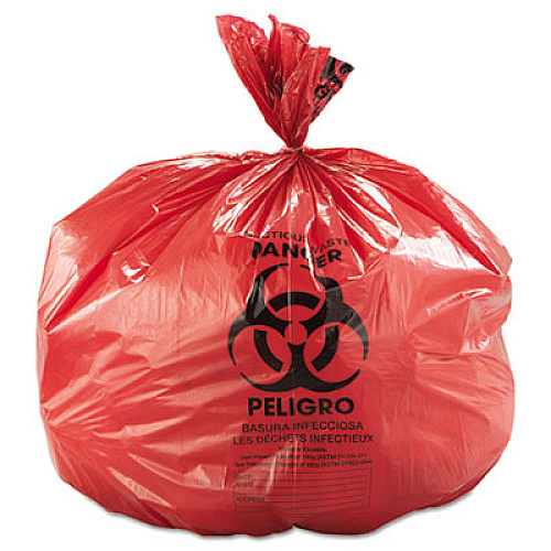 Inteplast Group Low-Density Commercial Can Liners, Infectious Waste Biohazard, 45 gal, 1.3 mil, 40" x 46", Red, Interleaved, 20/RL, 5 RL/CT (SL4046R)