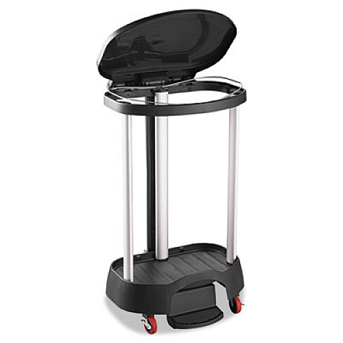 Rubbermaid Commercial Premium Step-On Linen Hamper, 30 gal, 20.38w x 22.25d x 37.88h, Aluminum/Plastic, Black (6300BLA)