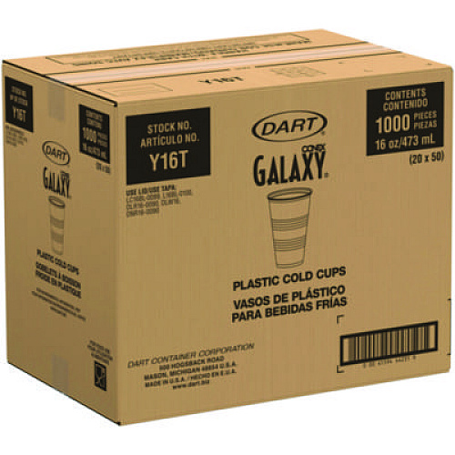 Dart High-Impact Polystyrene Cold Cups, 16 oz, Plastic, Translucent, 50/Sleeve, 20 Sleeves/Carton (Y16T)