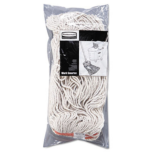 Rubbermaid Commercial Cotton/Synthetic Cut-End Blend Mop Head, 24 oz, 1" Band, White, 12/Carton (F51812WHI)