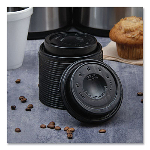 SOLO Cappuccino Dome Sipper Lids, Fits 12 oz to 24 oz Hot Cups, Plastic, Black, 100/Pack, 10 Packs/Carton (16ELBLK)