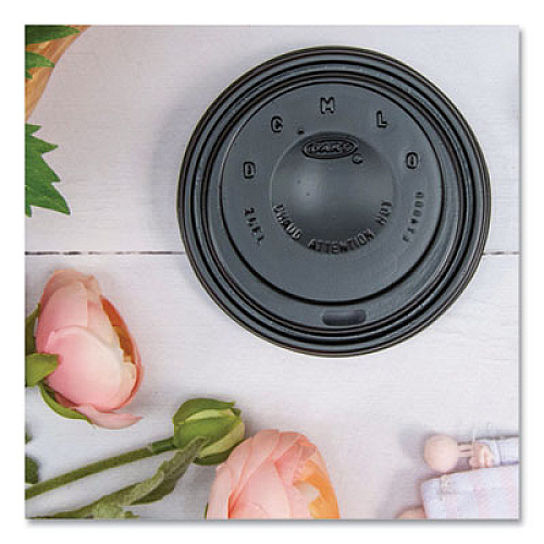 SOLO Cappuccino Dome Sipper Lids, Fits 12 oz to 24 oz Hot Cups, Plastic, Black, 100/Pack, 10 Packs/Carton (16ELBLK)