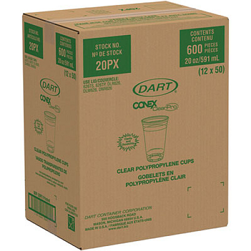 Dart Polypropylene Cups, Cold Cups, 20 oz, Plastic, Clear, 50/Bag, 12 Bags/Carton (20PX)