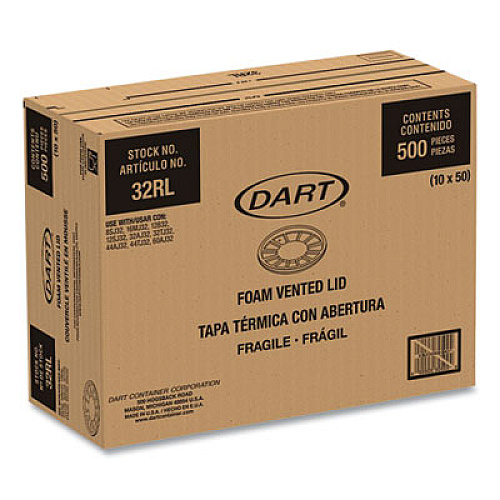 Dart Vented Foam Lids, 8 oz to 60 oz Hot Cups, White, 50/Pack, 10 Packs/Carton (32RL)