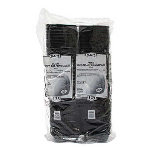 Dart Foam Hinged Lid Containers, Large Sandwich, 6 x 5.9 x 3, Black, 125/Bag, 4 Bags/Carton (60HTB1)