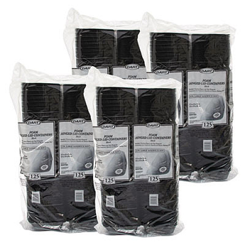 Dart Foam Hinged Lid Containers, Large Sandwich, 6 x 5.9 x 3, Black, 125/Bag, 4 Bags/Carton (60HTB1)