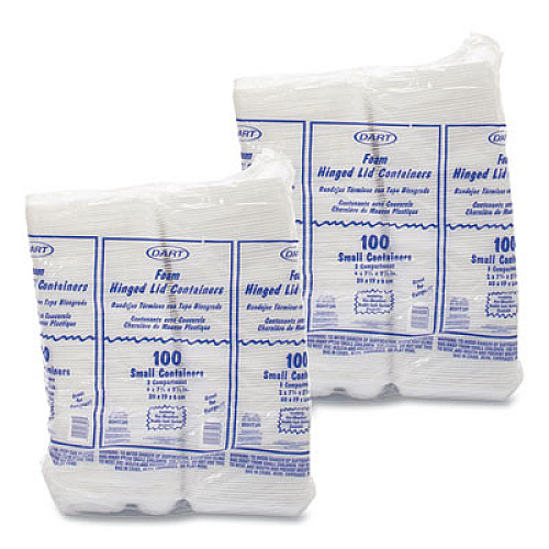 Dart Foam Hinged Lid Containers, 3 Compartments, 7.5 x 8 x 2.3, White, 200/Carton (80HT3R)