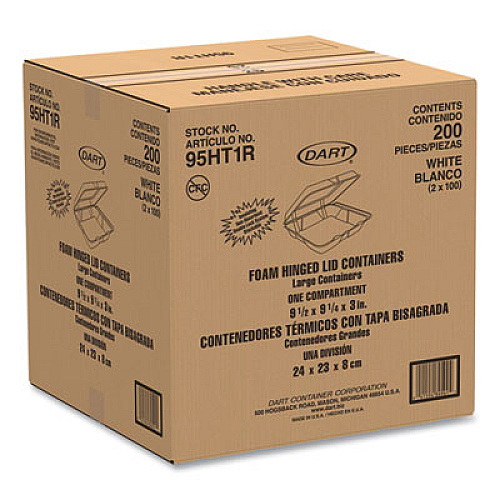 Dart Foam Hinged Lid Containers, 9.25 x 9.5 x 3, 200/Carton (95HT1R)