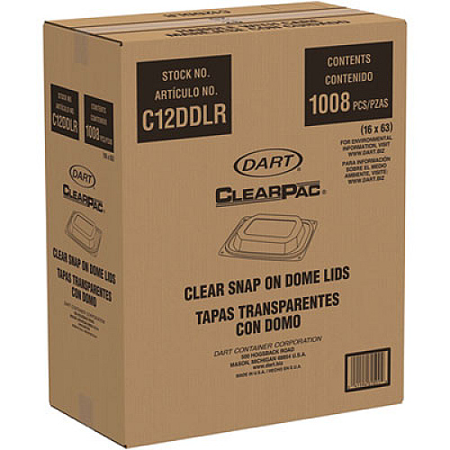 Dart ClearPac Clear Container Lids, Dome, 4.9 x 5.9, Clear, Plastic, 63/Pack, 16 Packs/Carton (C12DDLR)