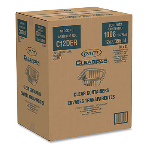 Dart ClearPac Containers, 12 oz, 4.9 x 5.9 x 2, Clear, Plastic, 63/Pack, 16 Packs/Carton (C12DER)