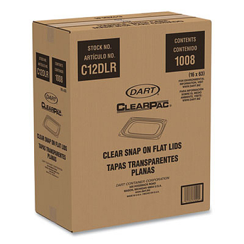Dart ClearPac Clear Container Lids, Flat, 4.9 x 5.9, Clear, Plastic, 63/Pack, 16 Packs/Carton (C12DLR)