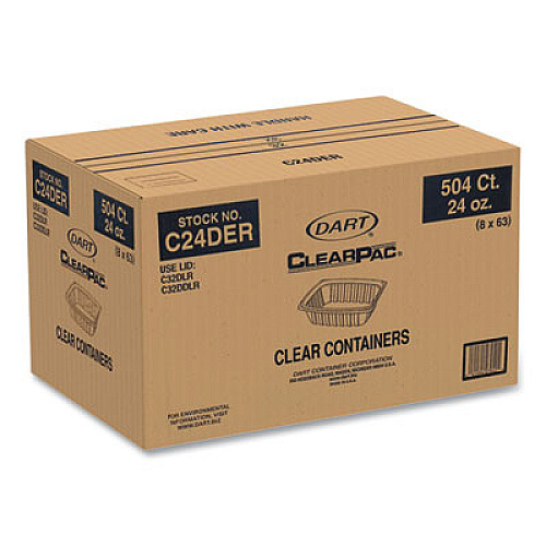 Dart ClearPac Containers, 24 oz, 6.5 x 7.5 x 2, Clear, Plastic, 63/Pack, 8 Pack/Carton (C24DER)