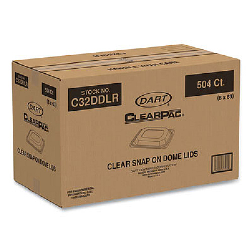 Dart ClearPac Clear Container Lids, Dome, 6.5 x 7.5, Clear, Plastic, 63/Pack, 8 Packs/Carton (C32DDLR)