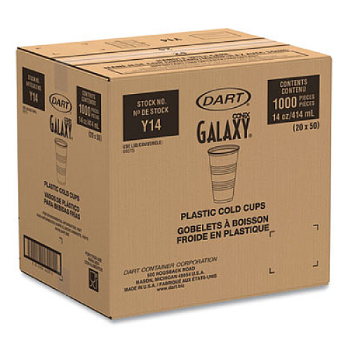 Dart High-Impact Polystyrene Cold Cups, 14 oz, Plastic, Translucent, 50/Sleeve. 20 Sleeves/Carton (Y14)
