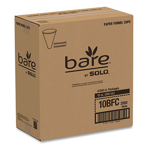 SOLO Bare Eco-Forward Treated Paper Funnel Cups, ProPlanet Seal, 10 oz, White, 250/Bag, 4 Bags/Carton (10BFC)