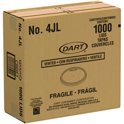 Dart Plastic Lids, Vented, Fits 4 oz Hot Cups, Translucent, 100/Pack, 10 Packs/Carton (4JL)