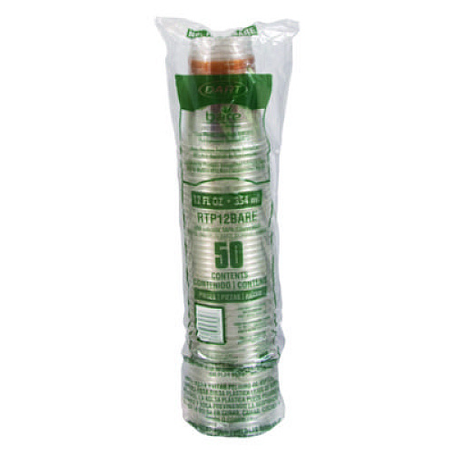 Dart Bare Eco-Forward RPET Cold Cups, Squat, 12 oz to 14 oz, Plastic, Leaf Design, 50/Pack (RTP12BAREPK)
