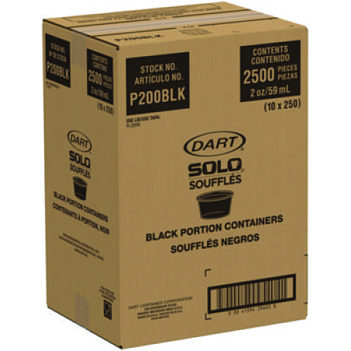 Dart Polystyrene Portion Cups, 2 oz, Plastic, Black, 250/Bag, 10 Bags/Carton (P200BLK)