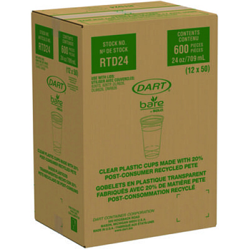 Dart Bare Eco-Forward RPET Cold Cups, 24 oz, Plastic, Clear/Green/Orange, 50/Pack, 12 Packs/Carton (RTD24BARE)