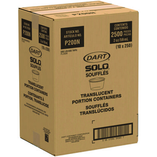 Dart Polystyrene Portion Cups, 2 oz, Plastic, Translucent, 250/Bag, 10 Bags/Carton (P200N)