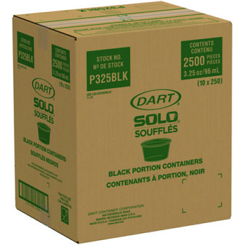 Dart Polystyrene Portion Cups, 3.25 oz, Plastic, Black, 250/Bag, 10 Bags/Carton (P325BLK)