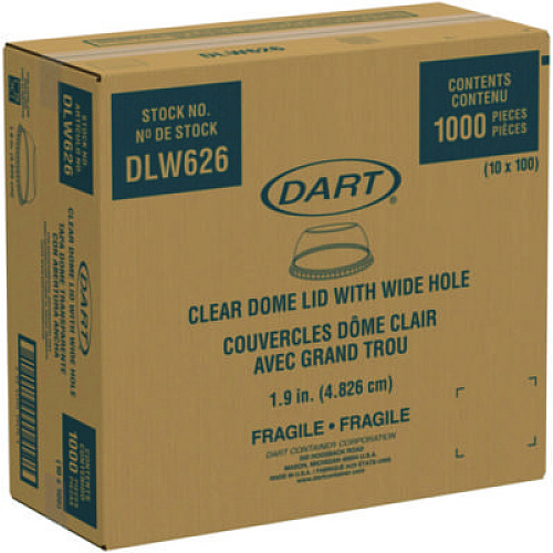 Dart Open-Top Dome Lid, With 1.9" dia Hole, Fits 16 oz to 24 oz Cold Cups, Plastic, Clear, 1,000/Carton (DLW626)