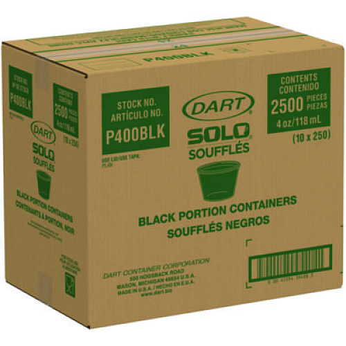 Dart Polystyrene Portion Cups, 4 oz, Plastic, Black, 250/Bag, 10 Bags/Carton (P400BLK)