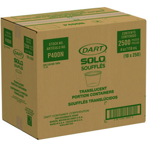 Dart Polystyrene Portion Cups, 4 oz, Plastic, Translucent, 250/Bag, 10 Bags/Carton (P400N)