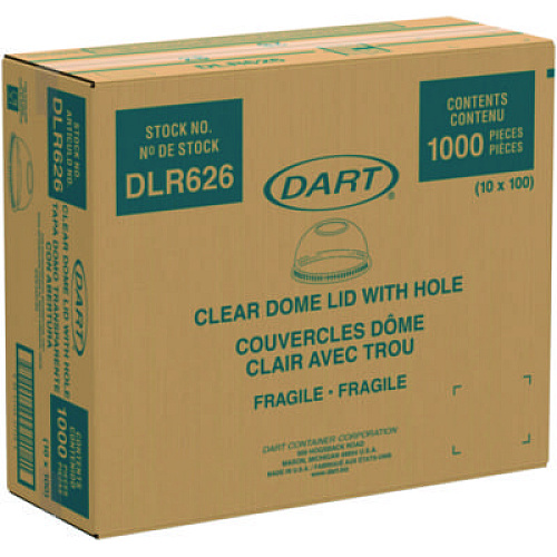Dart Ultra Clear Dome Cold Cup Lids, Fits 16 oz to 24 oz Cold Cups, Plastic, Clear, 1,000/Carton (DLR626CT)