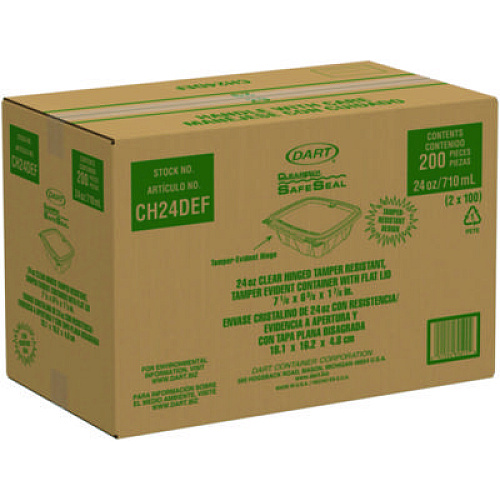 Dart ClearPac SafeSeal rPET Tamper-Resistant Container, ProPlanet Seal, Flat Lid, 24 oz, Clear, 100/Bag, 2 Bags/Carton (CH24DEF)