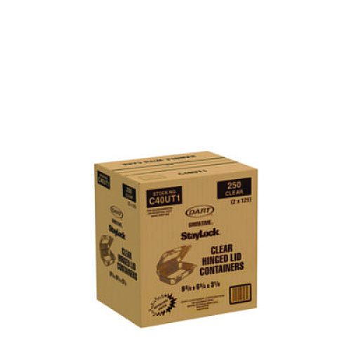 Dart StayLock Clear Hinged Lid Containers, Oblong, 6.81 x 9.4 x 3.1, Plastic, 125/Bag, 2/Carton (C40UT1)