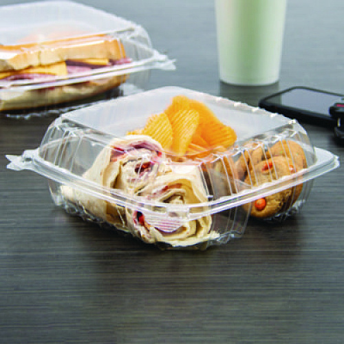 Dart ClearSeal Hinged-Lid Plastic Containers, 8.25 x 8.25 x 3, Clear, Plastic, 125/Pack, 2 Packs/Carton (C90PST3)