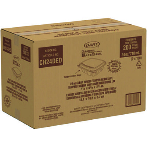 Dart ClearPac SafeSeal Tamper-Resistant/Evident Containers, Domed Lid, 24 oz, Clear, Plastic, 100/Bag, 2 Bags/Carton (CH24DED)