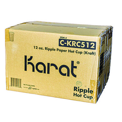 Karat Ripple Hot Cups, 12 oz, Paper, Kraft/White, 500/Carton (CKRC512)