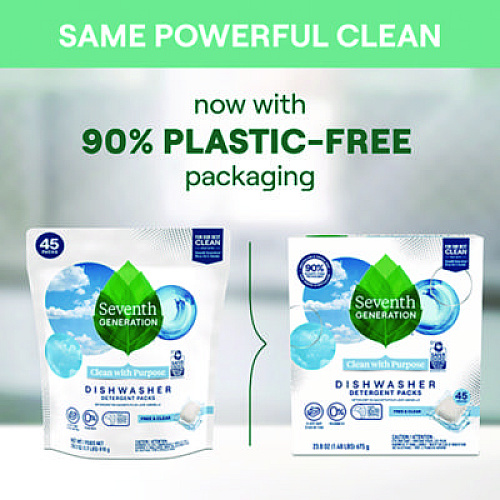 Seventh Generation Natural Automatic Dishwasher Detergent Packs, Free and Clear, 45 Powder Packets/Box, 5 Boxes/Carton (45180CT)