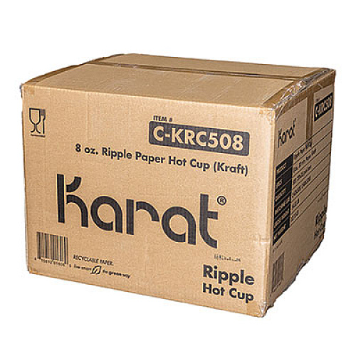 Karat Ripple Hot Cups, 8 oz, Paper, Kraft/White, 500/Carton (CKRC508)