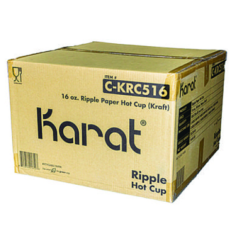 Karat Ripple Hot Cups, 16 oz, Paper, Kraft/White, 500/Carton (CKRC516)