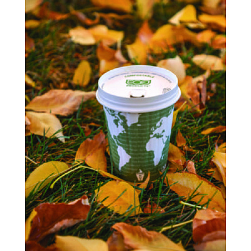 Eco-Products World Art Renewable and Compostable Insulated Hot Cups, 12 oz, Paper, Brown/White, 40/Pack, 15 Packs/Carton (EPBNHC12WD)