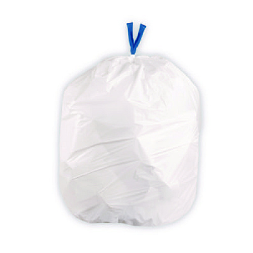 BlueCollar Drawstring Trash Bags, Drawstring, 13 gal, 24" x 28", White, 40 Bags/Roll, 2 Rolls/Box (N4828EWRC1)