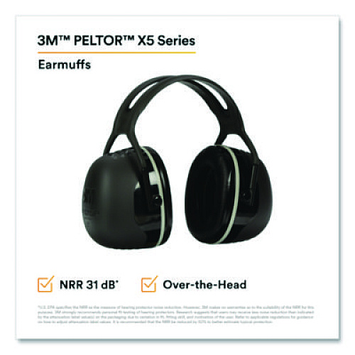 3M PELTOR X Series Earmuffs, Model X5A, 31 dB NRR, Black
