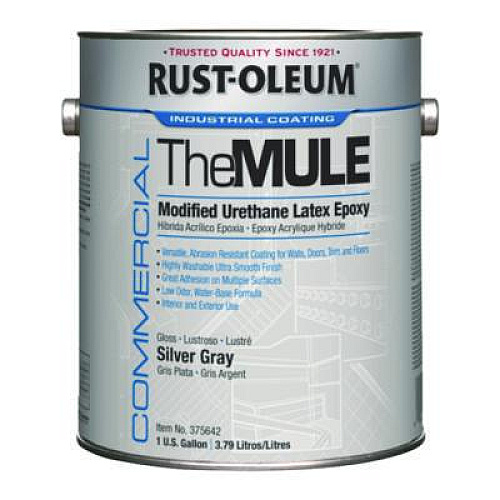 Rust-Oleum Commercial The MULE (Modified Urethane Latex Epoxy), Interior/Exterior, Gloss Silver Gray, 1 gal Bucket/Pail, 2/Carton (375642)