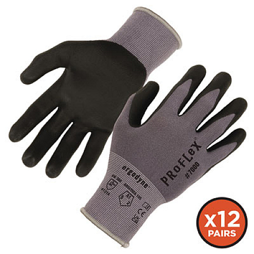 ergodyne ProFlex 7000 Nitrile-Coated Gloves Microfoam Palm, EN388: 4121A, 9" Long, X-Small, Gray, 12 Pairs (10361)