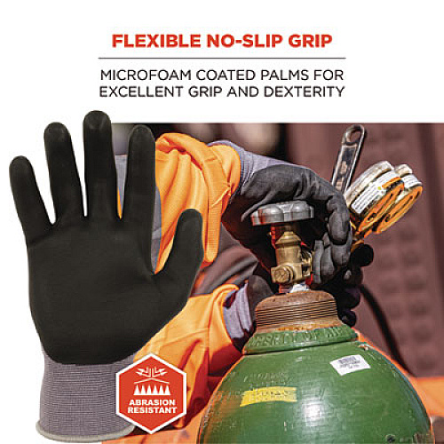 ergodyne ProFlex 7000 Nitrile-Coated Gloves Microfoam Palm, EN388: 4121A, 9" Long, X-Small, Gray, Pair (10371)