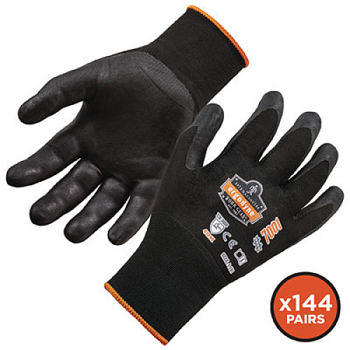 ergodyne ProFlex 7001 Nitrile-Coated Gloves, EN388: 4121X, 8.25" Long, X-Small, Black, 12 Pairs/Carton (17851)