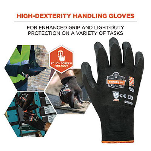 ergodyne ProFlex 7001 Nitrile-Coated Gloves, EN388: 4121X, 8.25" Long, X-Small, Black, Pair (17951)