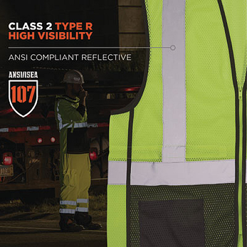 ergodyne GloWear 8210Z Hi-Vis Class 2 Mesh Vest, Large to X-Large, Lime (23015)