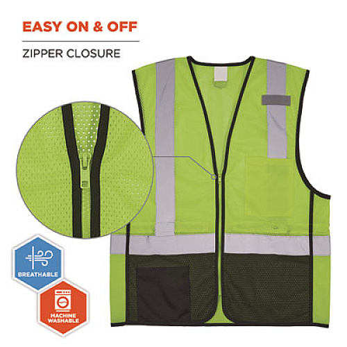 ergodyne GloWear 8210Z Hi-Vis Class 2 Mesh Vest, 2X-Large to 3X-Large, Lime (23017)